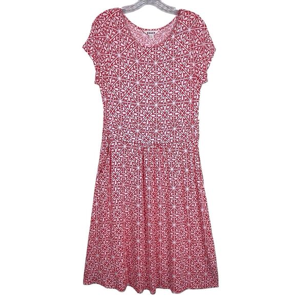 BODEN Amelie Jersey Dress Red Flame Scarlet Mosaic Size 10 EUC Short Sleeve - Picture 2 of 16